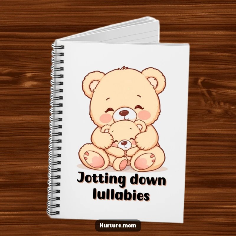 Funny notebook featuring a cute teddy bear mom gently tucking in her sleepy baby bear, ideal for journaling loving thoughts.