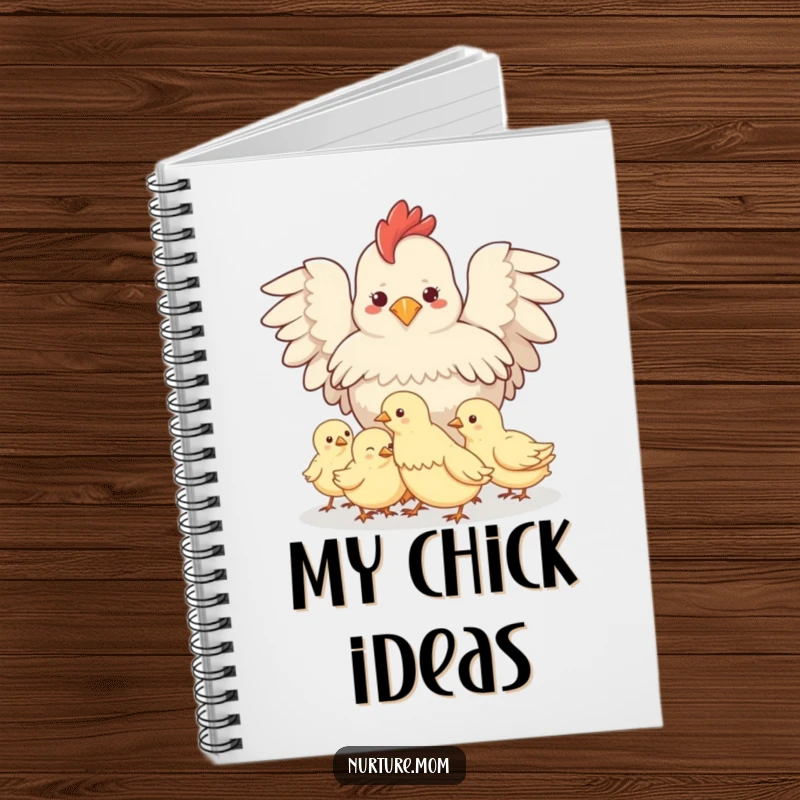 Funny Protective Hen Notebook: Cute journal with a hen shielding her chicks, ideal for note-taking and planning.