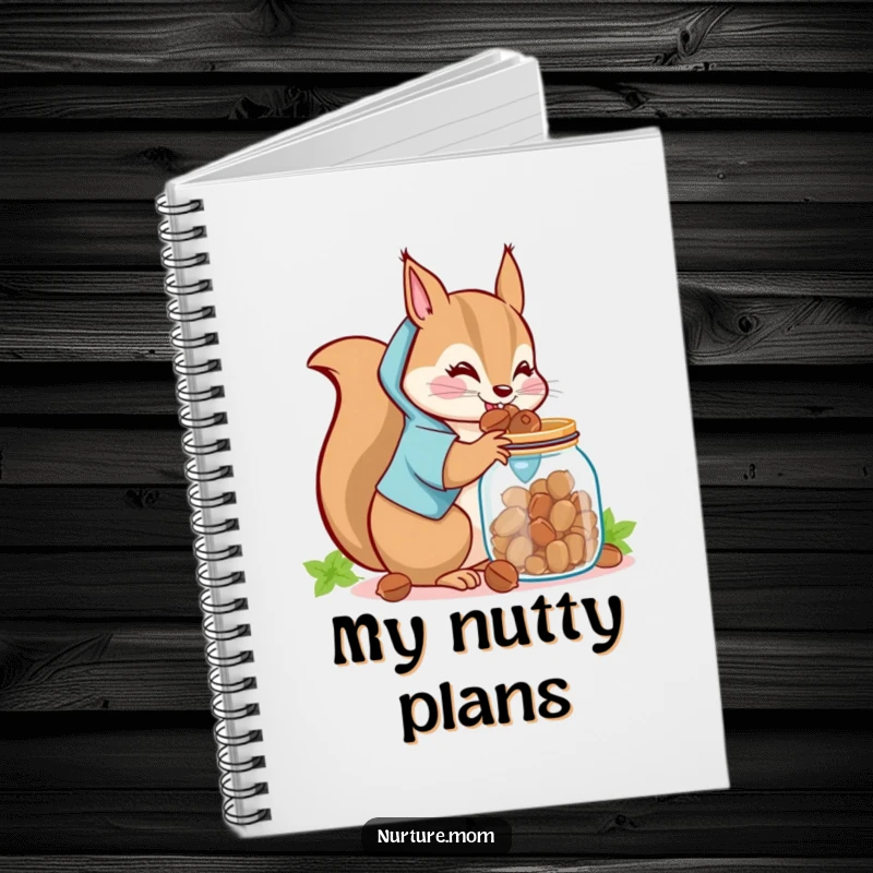 Funny Kawaii Squirrel Mom Notebook: A cute squirrel mom humorously storing nuts on the cover, a funny and practical journal.