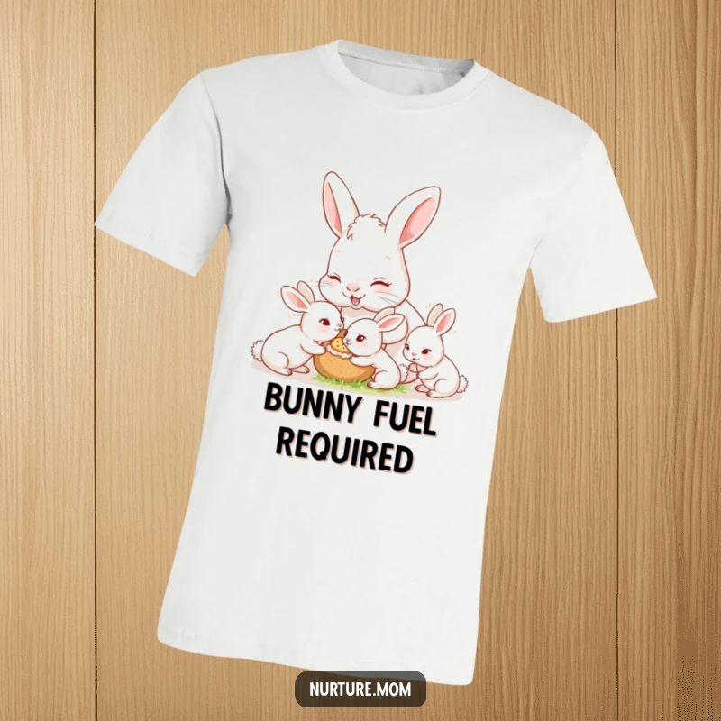 Funny nurturing mother rabbit feeding hungry baby bunnies, cute animal motherhood, soft t-shirt gift.