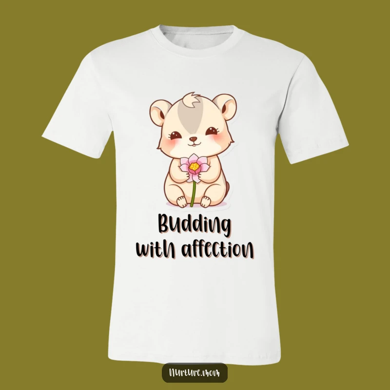 Funny Nurture Tee: Adorable Animal Cradling Flower Bud Shirt Gift