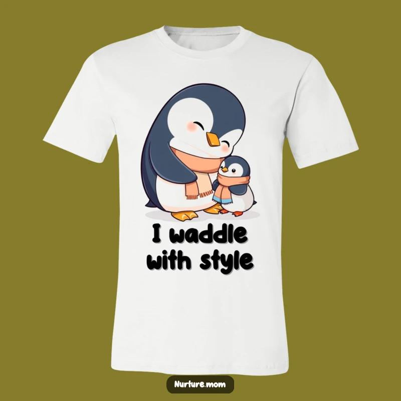 Funny Mama Penguin Helping Chick Scarf T-Shirt - Cute Animal Tee