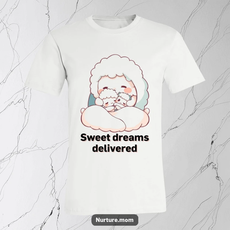 Funny t-shirt featuring a fluffy creature tucking a tiny one into a cozy bed, symbolizing love and bedtime care.