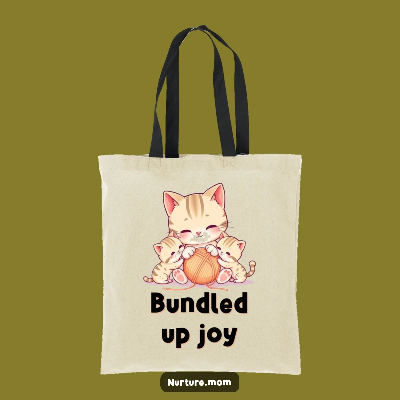 Funny Kawaii Mother Cat Tote Bag - Kitten Yarn Carrier Gift