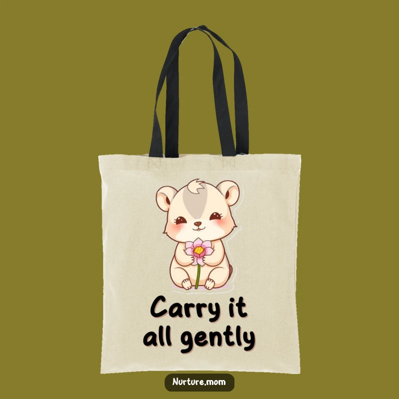 Funny Flower Bud Tote Bag: Nurturing Animal's Gentle Carry-All Gift
