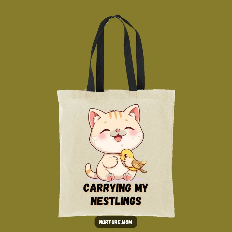 Funny Cat Feeding Bird Tote Bag: Carry Kindness and Humor