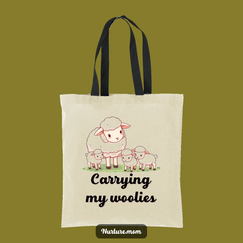 Funny Sheep Mom Tote Bag: Gentle Guardian Scene, Chic Pastoral Carryall Gift