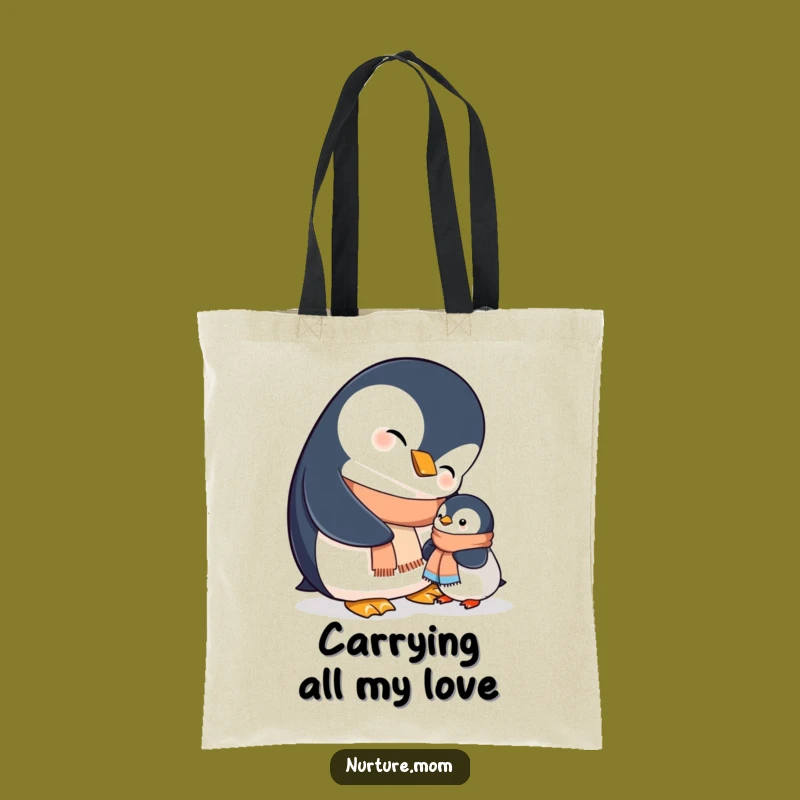 Funny Mama Penguin Helping Chick Scarf Tote Bag - Cute Carryall