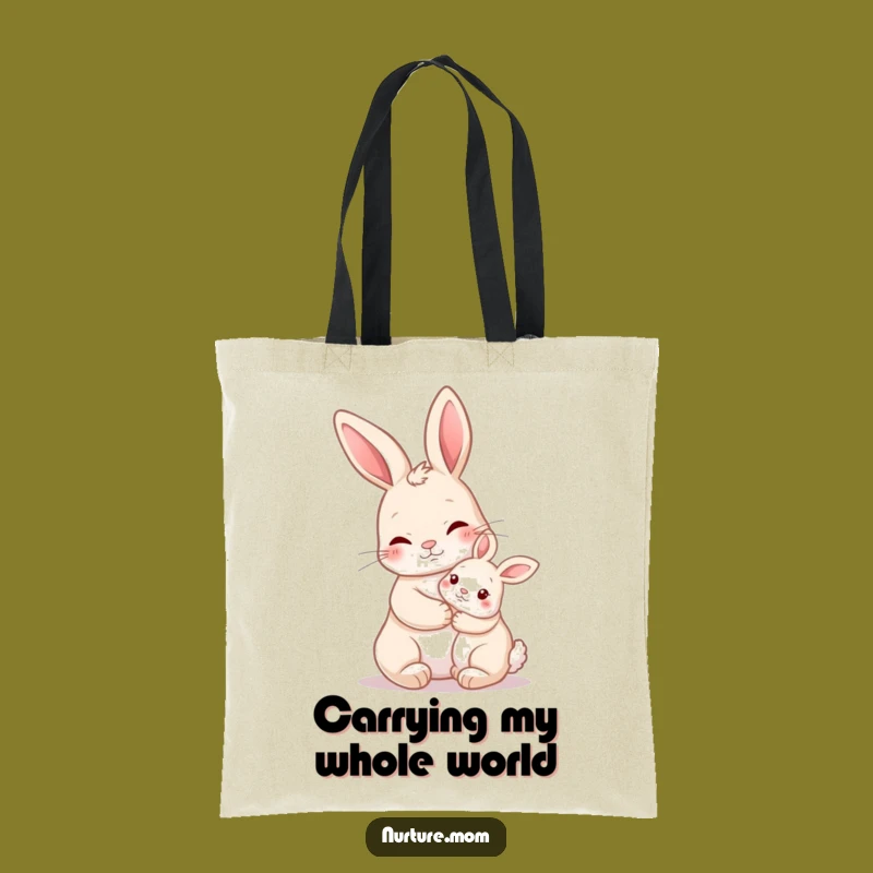 Funny Nurturing Rabbit Hug Tote Bag: Carry Love and Humorous Moments